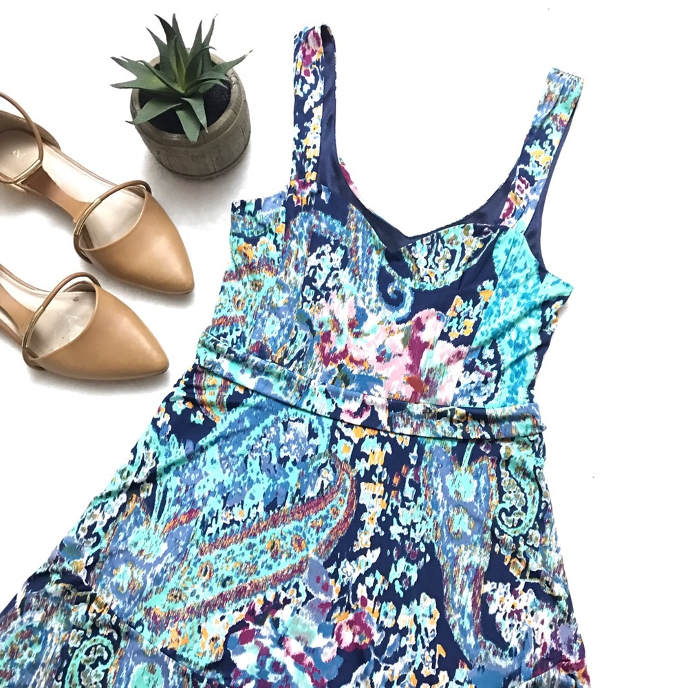 Free People Navy Blue Multicolor Paisley Maxi Dress